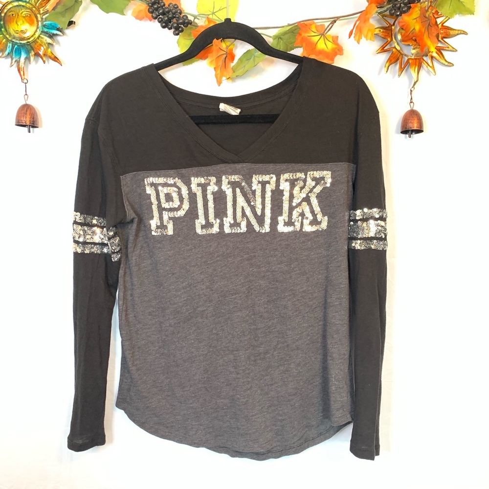 🌲 VS PINK sequin grey black long sleeve xs